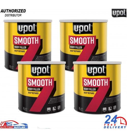 4x U-POL Smooth 7 3L Car Body Filler with BPO Hardener – Easy Sanding